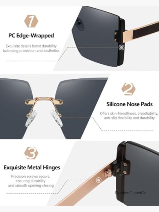 Oversized Rimless Square Sunglasses UV400 Protection Frameless main image 7
